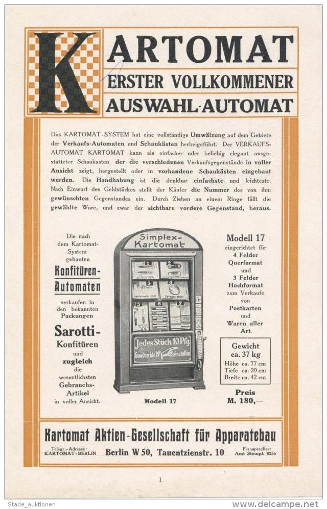 AK-Geschichte Brosch&uuml;re 8 Seiten 1912 Kartomat Erster Vollkommener Auswahl Automat Viele Abbildungen I-II - Ohne Zuordnung