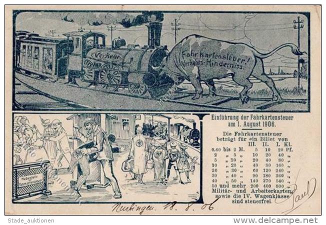 Eisenbahn Fahrkartensteuer Verkehrs Hinderniss Humor K&uuml;nstlerkarte 1906 I-II Chemin De Fer - Eisenbahnen