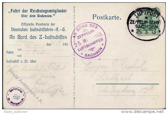Zeppelin Post LZ 17 Sachsen Abwurfkarte Von Der Fahrt Oos Stuttgart Oos. Offz. Bordkarte Fahrt Der Reichstagsmitglieder - Zeppeline