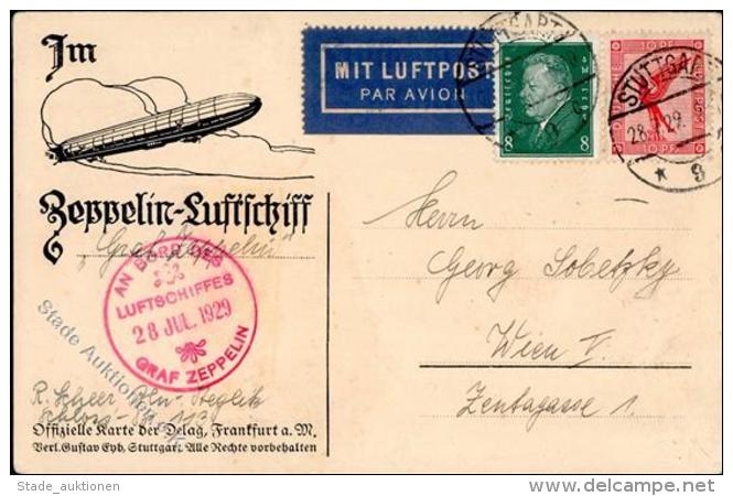 Zeppelin Post Abwurf Stuttgart Offz. Karte Der Delag Vom 28.7.1929 Sieger 026 III. Fahrt Ins Besetzte Gebiet. Von Dieser - Zeppeline