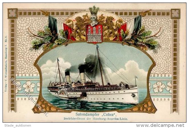 Hamburg-Amerika-Line Salondampfer Cobra Bordstempel Pr&auml;gedruck 1909 I-II - Non Classificati