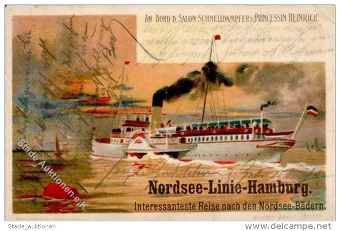 Dampfer Salon Schnelldampfer Prinzessin Heinrich Nordsee Linie Hamburg Lithographie 1902 I-II (Eckbug) - Ohne Zuordnung