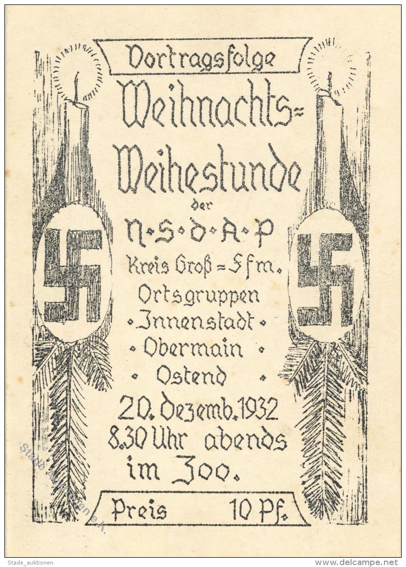 KRIEGSWEIHNACHT WK II - 3-fach-Klappkarte WEIHNACHTS-WEIHESTUNDE D. NSDAP FRANKFURT/Main Im Zoo 1932" - Sehr Dekorativ! - Ohne Zuordnung