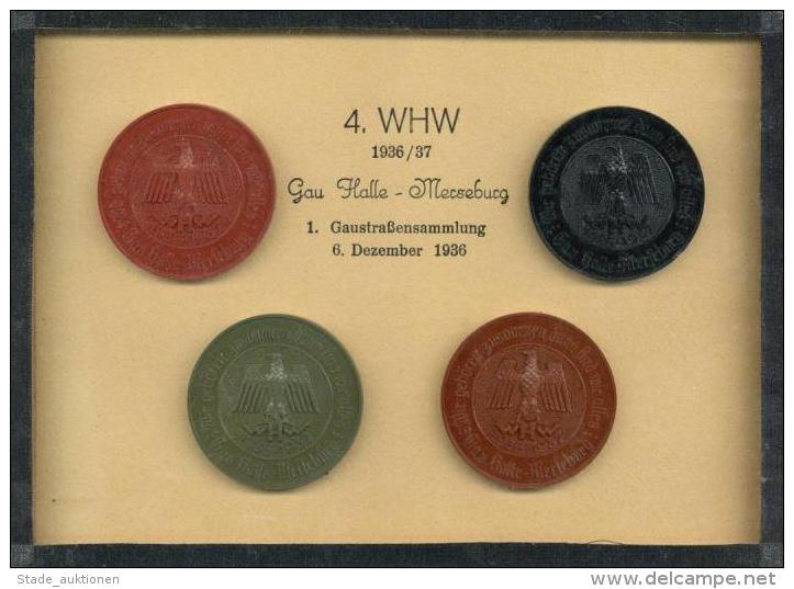 WHW Gau Halle Merseburg Stra&szlig;ensammlung 1936 4 Keramik Medaillen Gerahmt 18 X 13 Cm I-II - Ohne Zuordnung