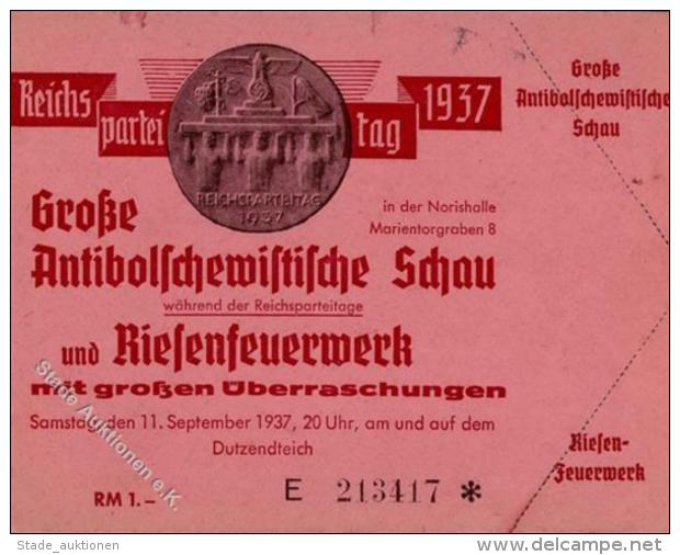 RP N&Uuml;RNBERG 1937 WK II - Eintrittskarte Antibolschewistische Schau 11.9.37" I" - Ohne Zuordnung