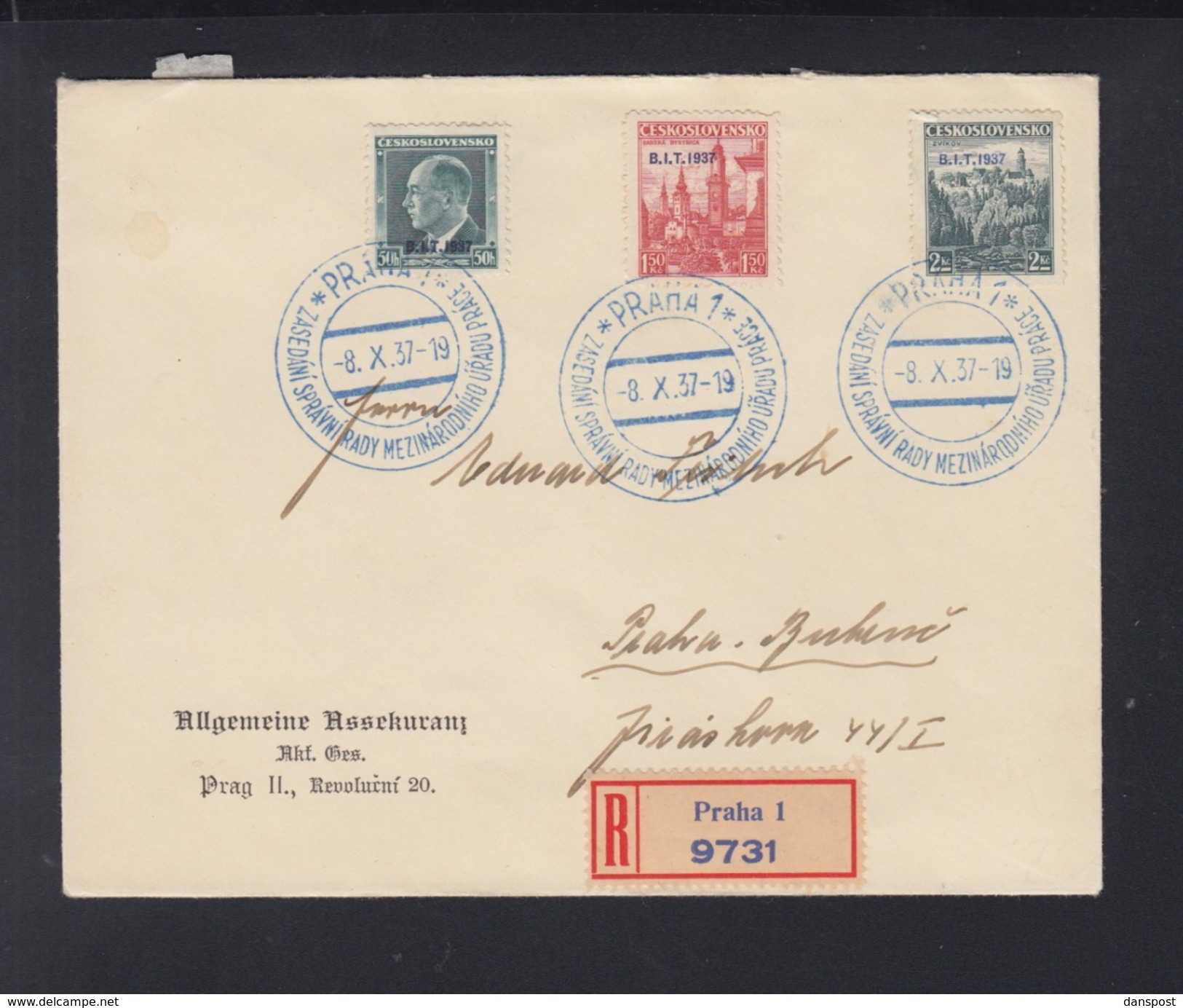 Czechoslovakia Registered Cover 1937 BIT - Covers & Documents