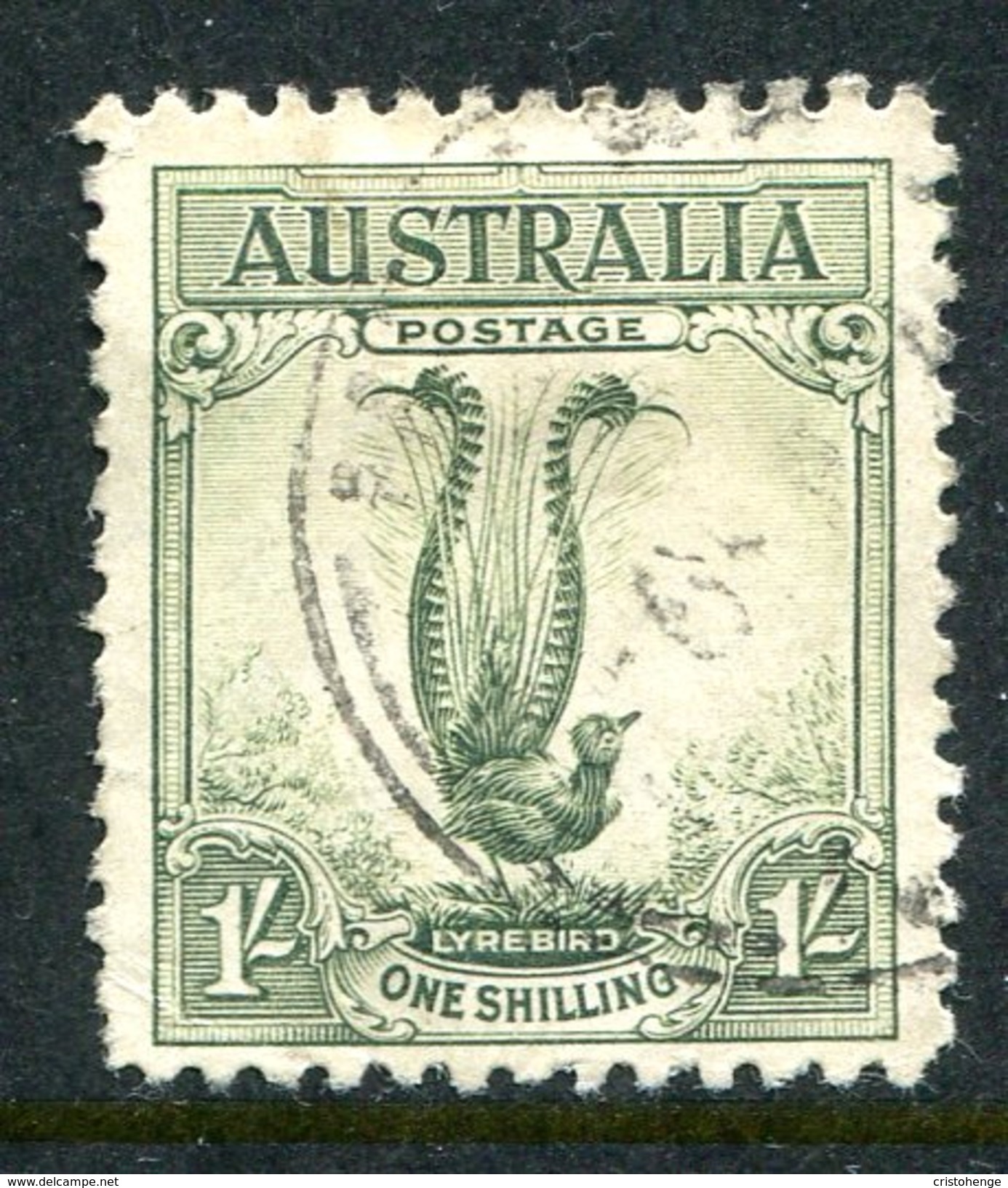 Australia 1932 Lyre Bird - 1/- Yellow-green Used (SG 140a) - Mint Stamps