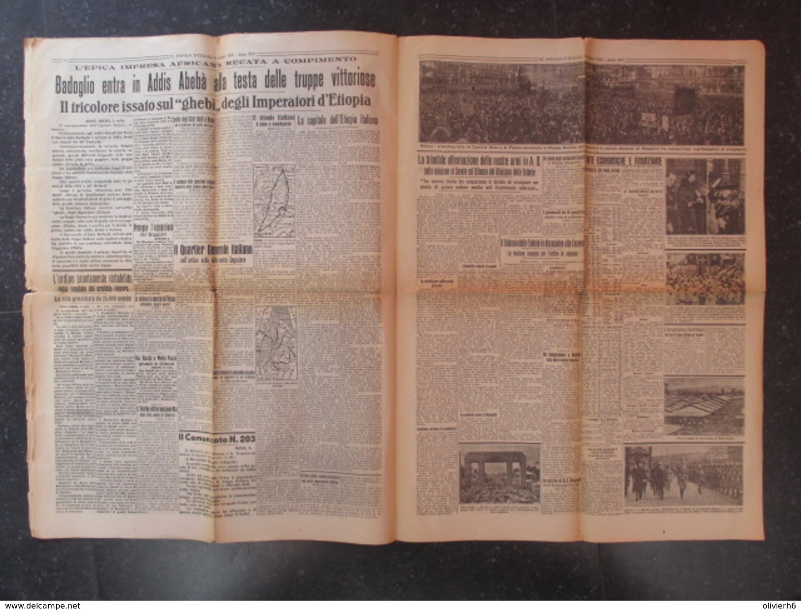 VP JOURNAL (M1704) IL POPOLO D'ITALIA 6 maggio 1936 (6 vues) Entrée dans ADDIS ABEBA Benito Mussolini