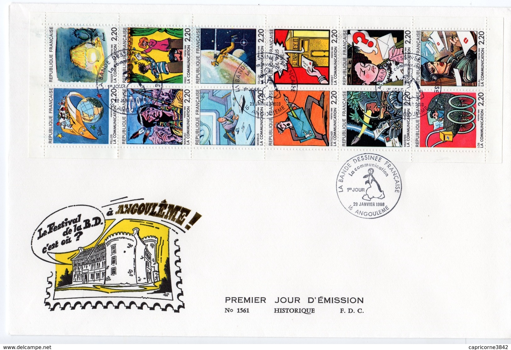 1988 - LA COMMUNICATION - Bandes Dessinées Françaises Du "Grand Prix" D'Angoulème - FDC N°BC2515 - Grande Envel. - 1980-1989