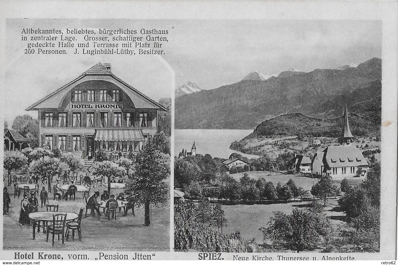 SPIEZ &rarr; Mehrbildkarte Mit Hotel Krone Und Der Neuen Kirche, Ca.1900  &#x25BA;RRR&#x25C4; - Spiez