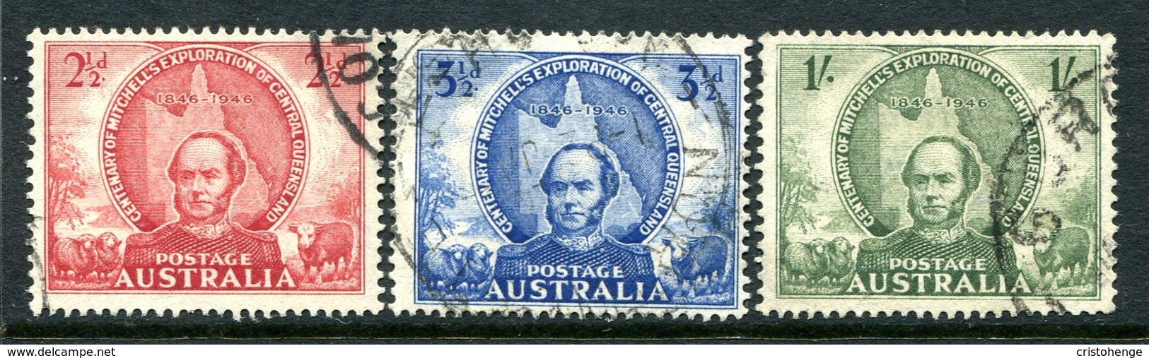 Australia 1946 Centenary Of Mitchell's Exploration Of Central Queensland Set Used (SG 216-218) - Usati