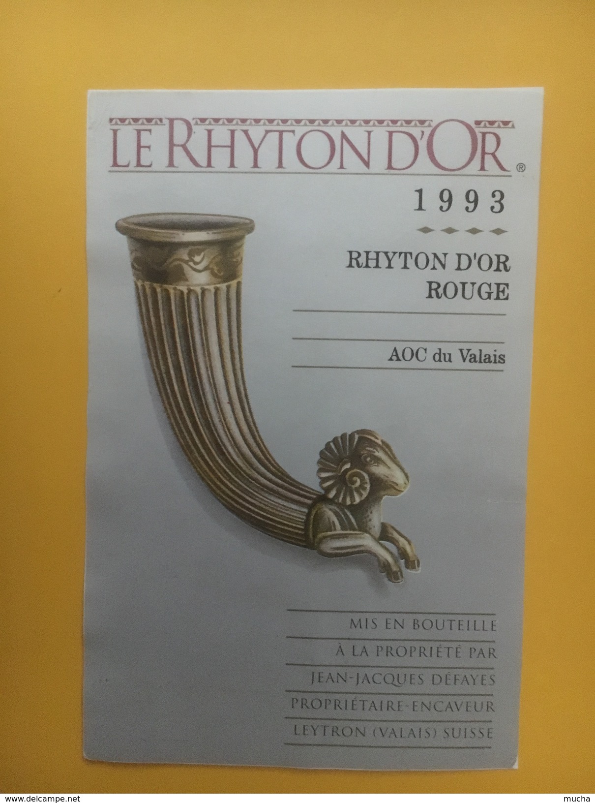 3886 -  Le Rhyton D'Or 1993 Valais Suisse Collée Sur Support Papier - Autres & Non Classés