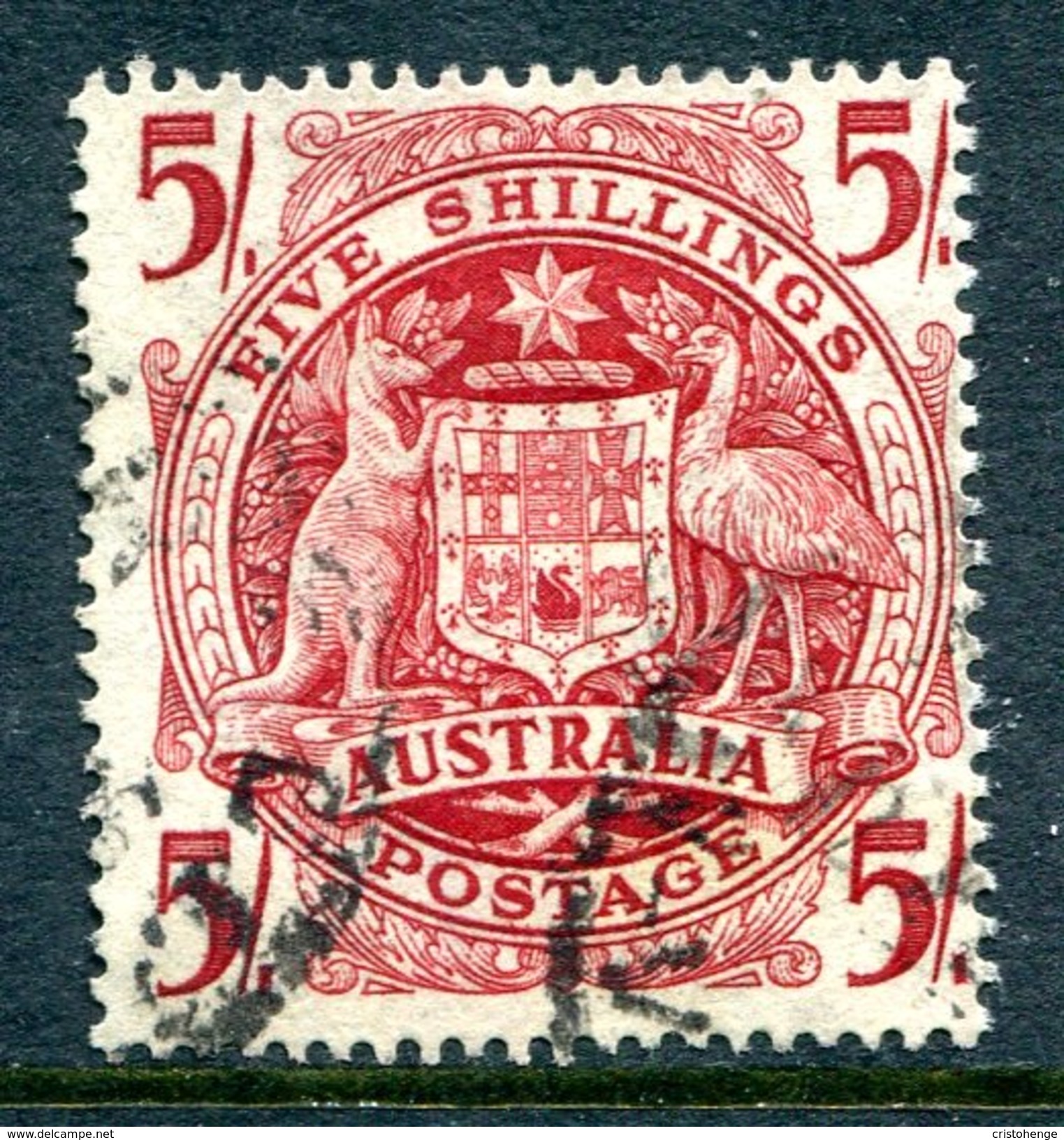 Australia 1948-56 Definitives (Wmk. Sideways) - 5/- Arms - Thin Paper Used (SG 224ab) - Mint Stamps
