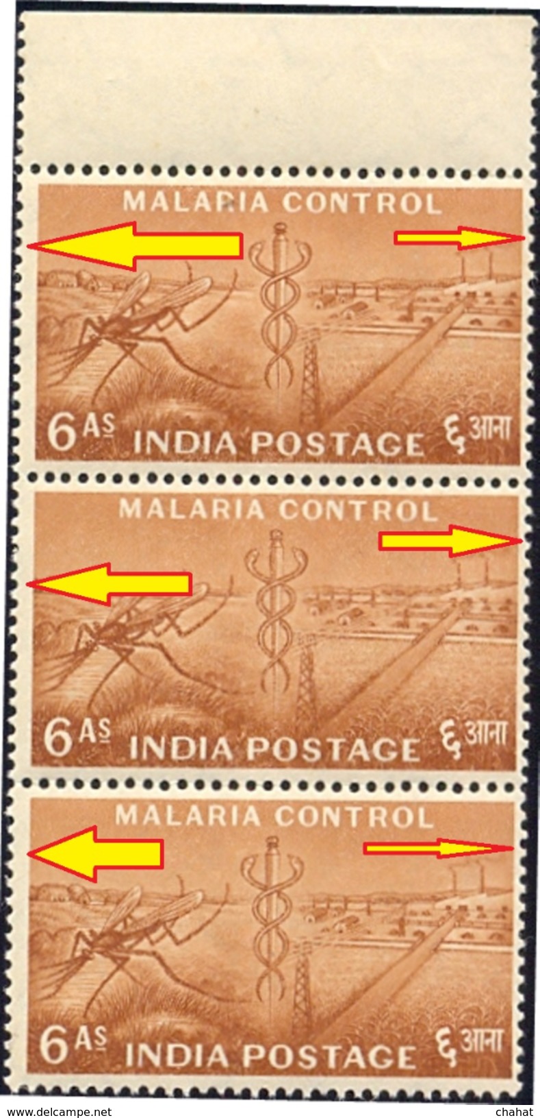 ERROR-HEALTH-MALARIA CONTROL-DISEASE-PRE DECIMAL-STRIP OF 3-INDIA-MNH-H1-07 - Unused Stamps