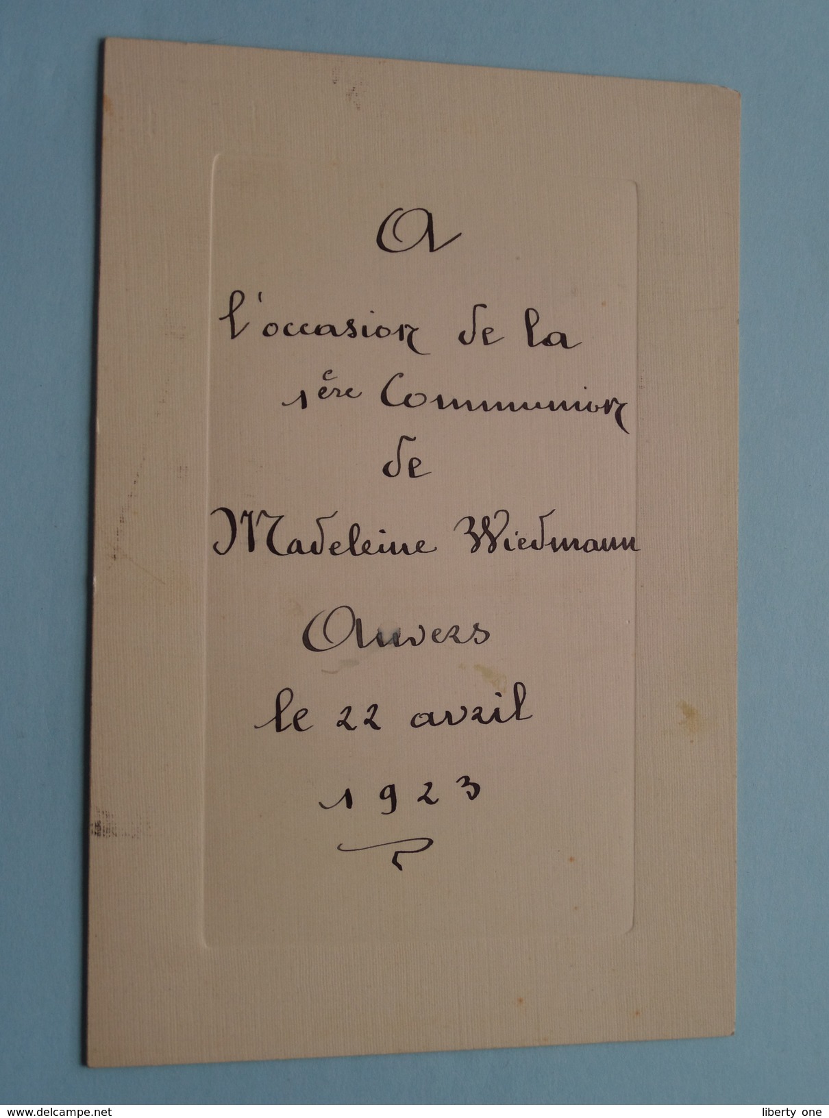 1er COMMUNION Madeleine Wiedmann ANVERS 22 Avril 1923 () Zie Foto´s ! - Menus