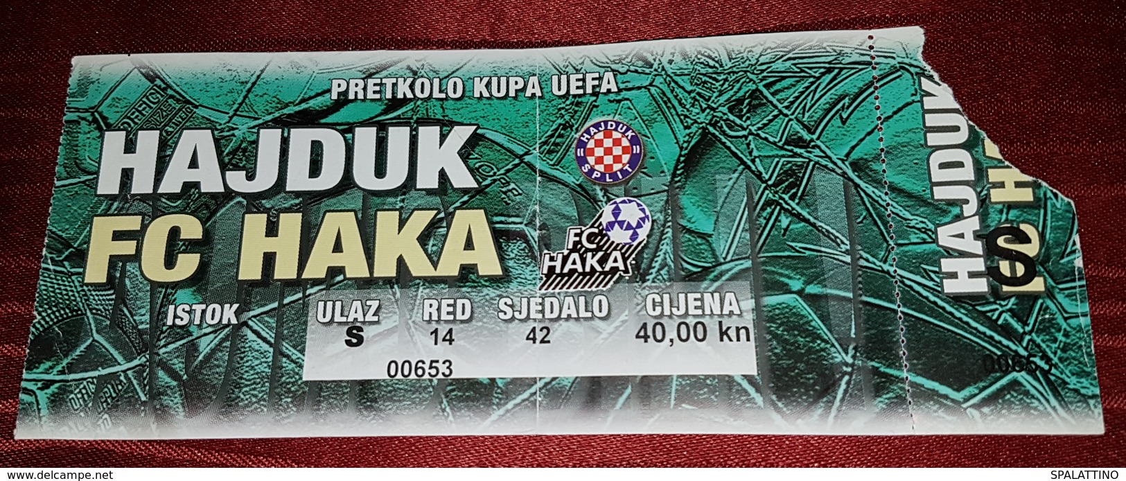 HAJDUK SPLIT- FC HAKA VALKEAKOSKI FINLAND, FOOTBALL MATCH TICKET - Tickets & Toegangskaarten