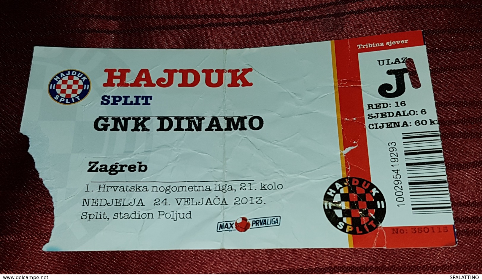 NK HAJDUK- NK DINAMO, CROATIAN FIRST DIVISION FOOTBALL MATCH TICKET - Tickets & Toegangskaarten