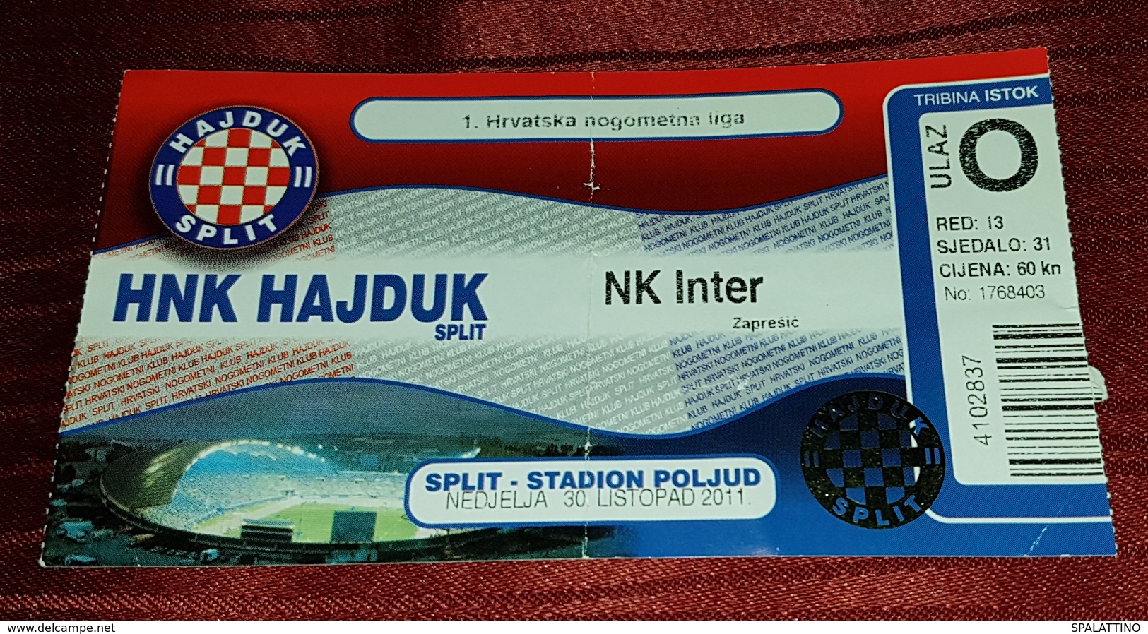 NK HAJDUK- NK INTER ZAPRESIC, CROATIAN FIRST DIVISION FOOTBALL MATCH TICKET - Tickets & Toegangskaarten