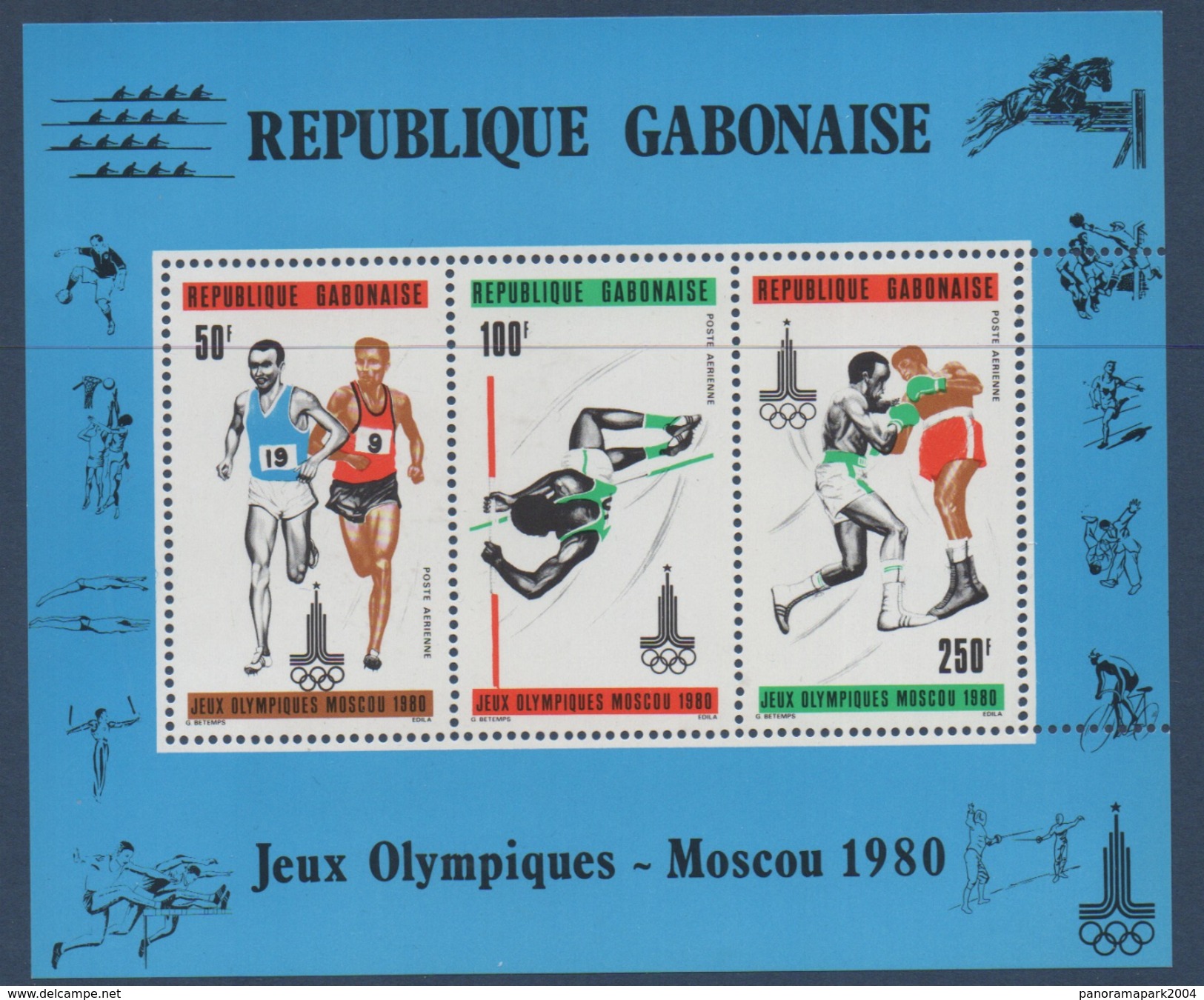 Gabon Gabun 1980 VARIETY PERFORATION ! Moscow Moskau Moscou Olympic Games Jeux Olympiques RARE Mi. Bl. 39 Boxing Running - Summer 1980: Moscow