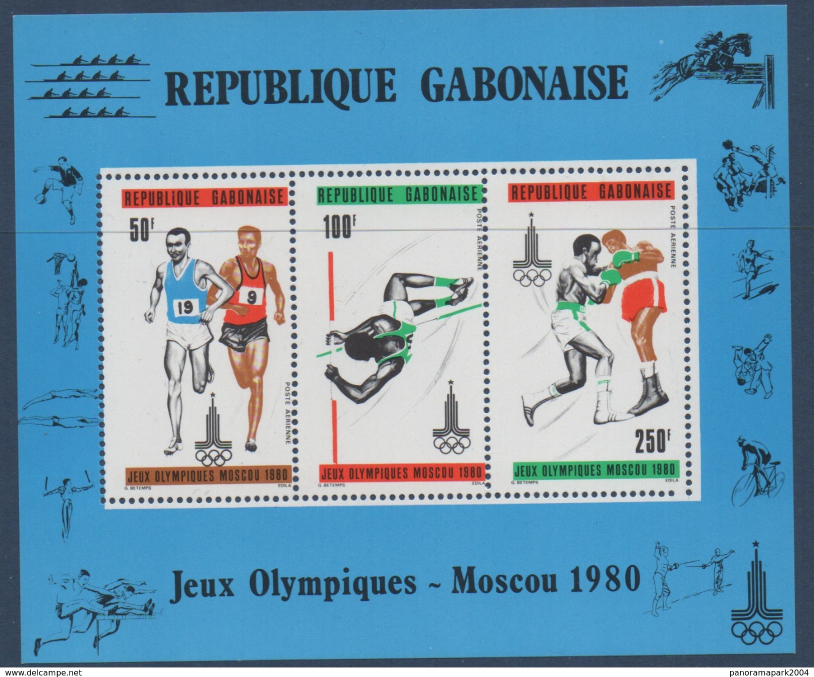 Gabon Gabun 1980 VARIETY PERFORATION ! Moscow Moskau Moscou Olympic Games Jeux Olympiques RARE Mi. Bl. 39 Boxing Running - Sommer 1980: Moskau