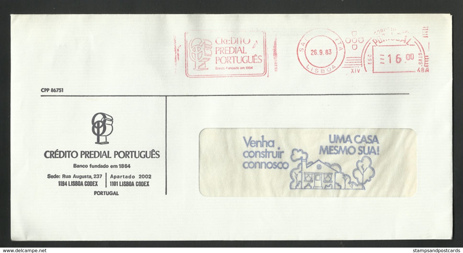 Portugal EMA Cachet Rouge Banque CPP Lisbonne 1983 Meter Stamp Bank CPP Lisbon - Machines à Affranchir (EMA)