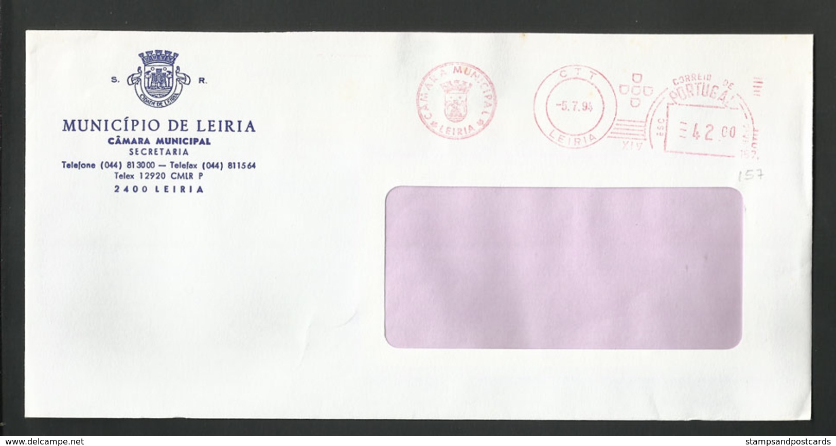 Portugal EMA Cachet Rouge Airmoires Mairie  De Leiria Chateau 1994 Coat Of Arms City Council Castle Franking Meter - Machines à Affranchir (EMA)