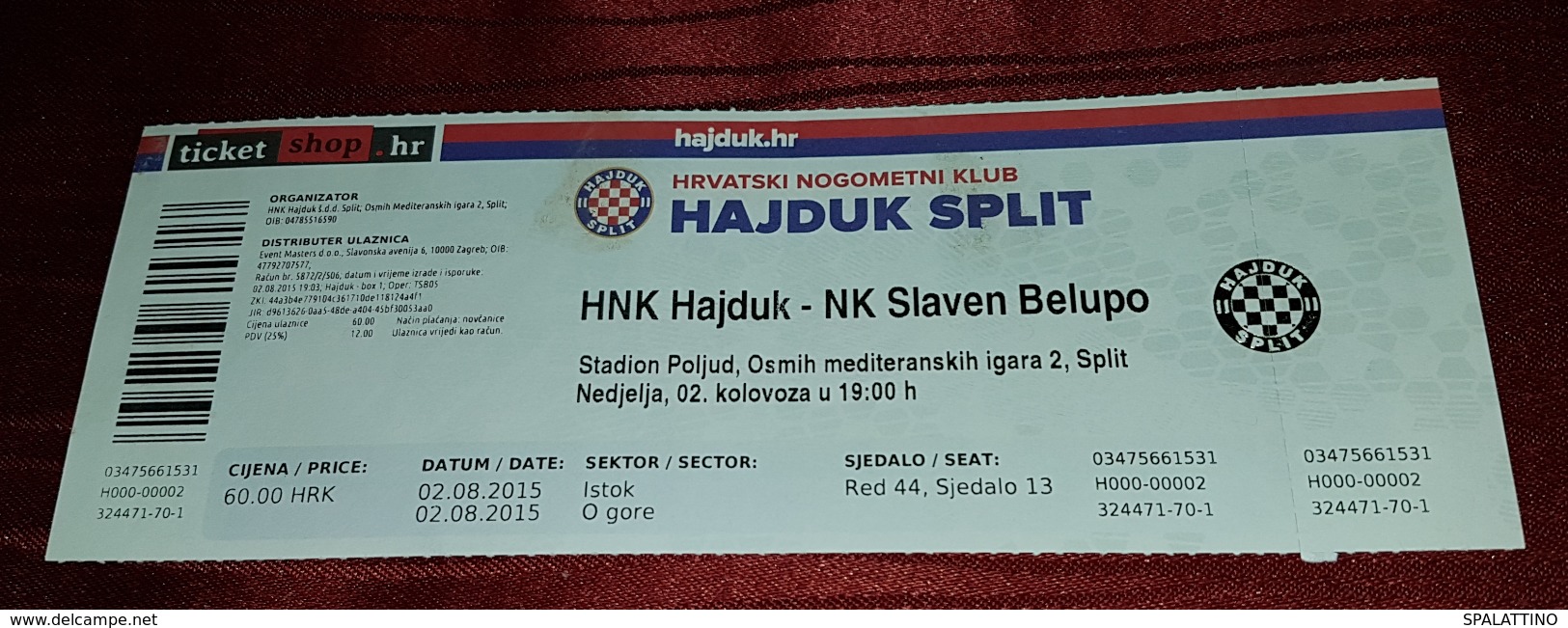 NK HAJDUK- NK SLAVEN BELUPO, CROATIAN FIRST DIVISION, FOOTBALL MATCH TICKET- UNUSED - Match Tickets