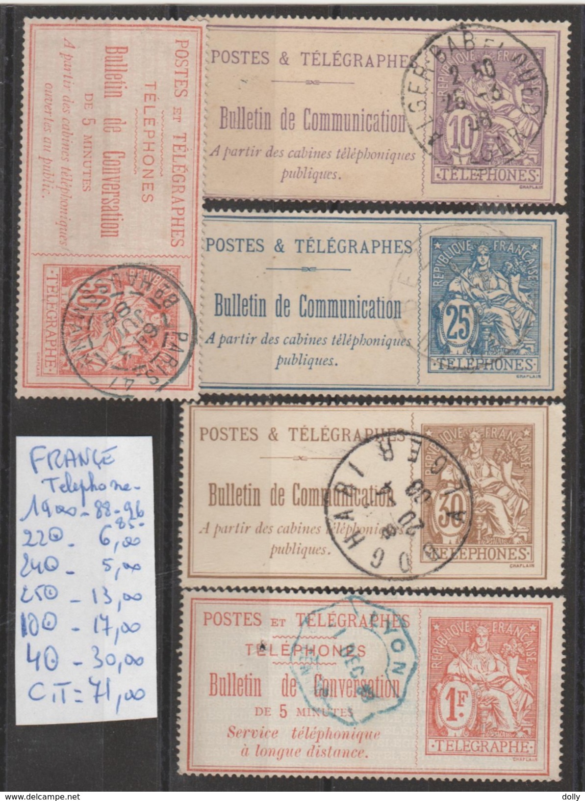 TIMBRES DE France > >Télégraphes Et Téléphones 1900-88-96   NR VOIR SUR PAPIER AVEC TIMBRES  COTE 71.0 &euro; - Télégraphes Et Téléphones