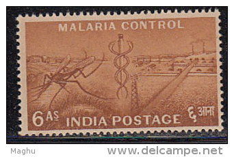 6as Malaria Control, Insect, Mosquito Disease Control,   India MNH Five Year Plan 1955, - Unused Stamps