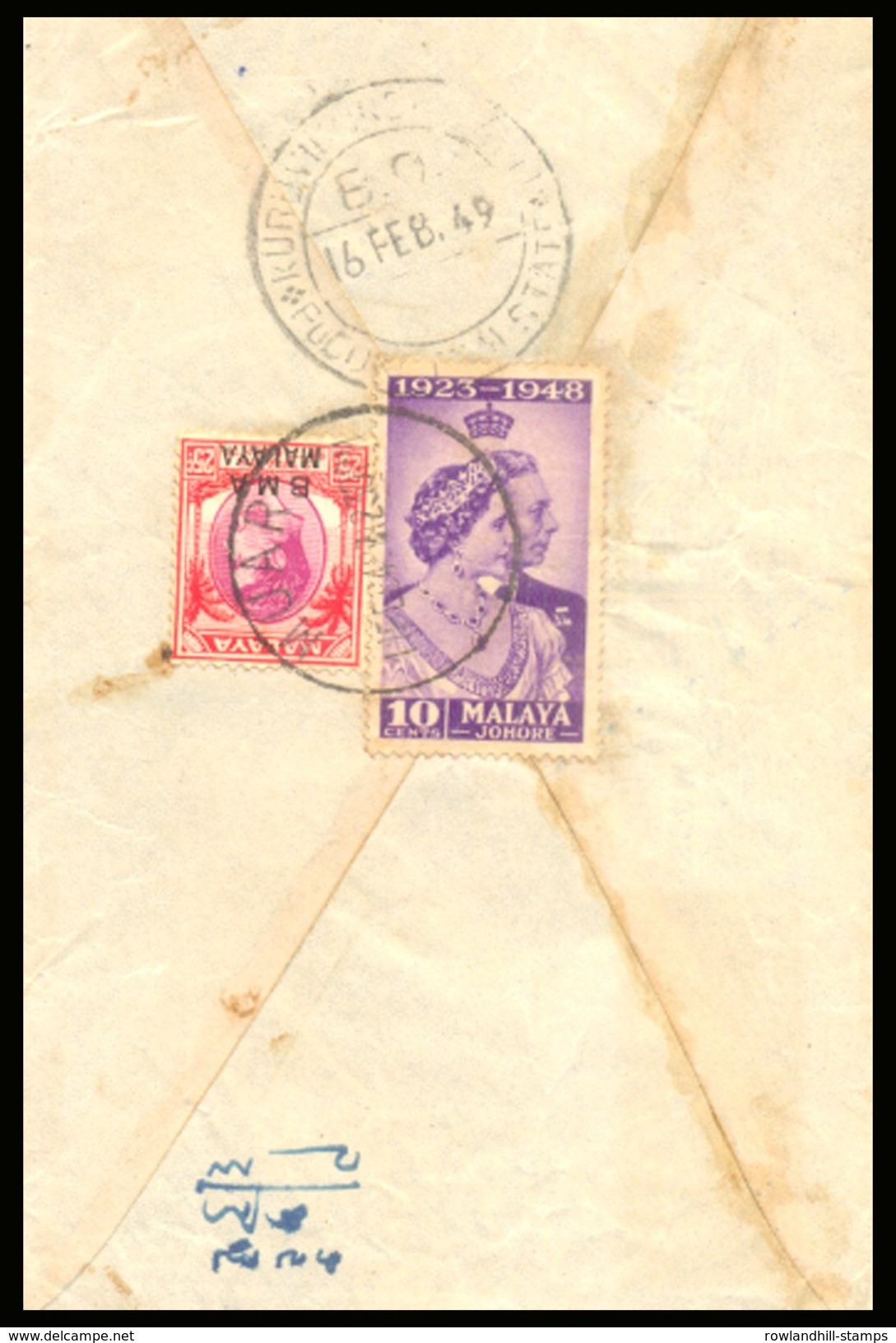 Malaya, BMA, Johore, 1949, Airmail, Sent To India, Air Mail, Various Postmark, King, Queen, Colony, British. - Malaya (British Military Administration)