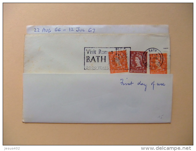 CARTA COVER U.K. FIRST DAY Of Use - VISIT ROMAN BATH 2000 Years Of History - BATH 22/8/1966 - Cartas & Documentos