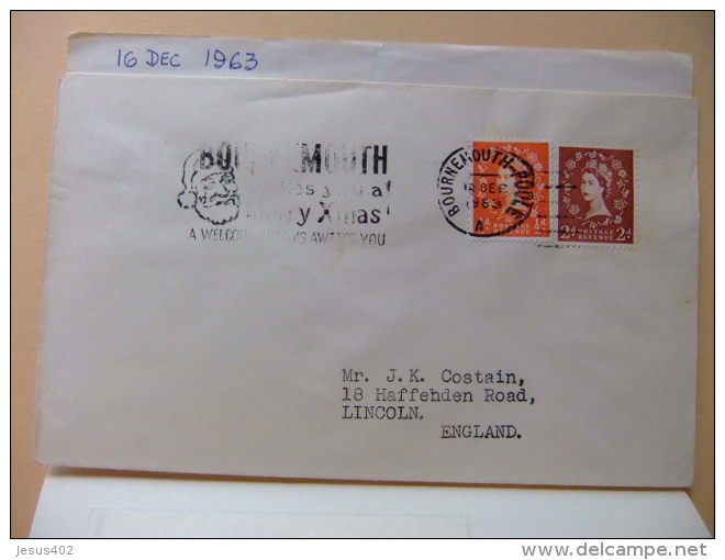 CARTA COVER U.K. FIRST DAY Of Use - BOURNEMOUTH WISHES YOU A MERRY XMAS - BOURNEMOUTH 16/12/1963 - Cartas & Documentos