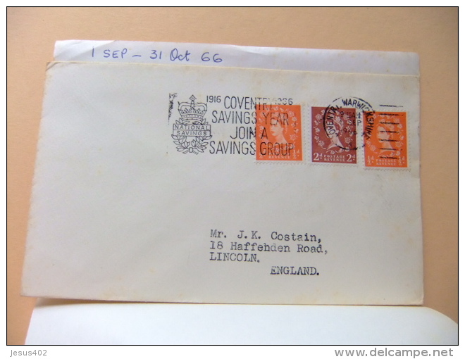 CARTA COVER U.K. FIRST DAY Of Use - NATIONAL SAVINGS  YEAR JOIN A SAVINGS GROUP - Coventry 4/9/1966 - Cartas & Documentos