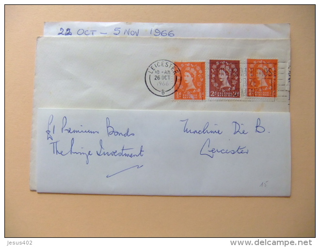 CARTA COVER U.K. FIRST DAY Of Use  -  &pound; Premium Bondsthe Prize Investiment - LEICESTER 26/10/1966 - Cartas & Documentos