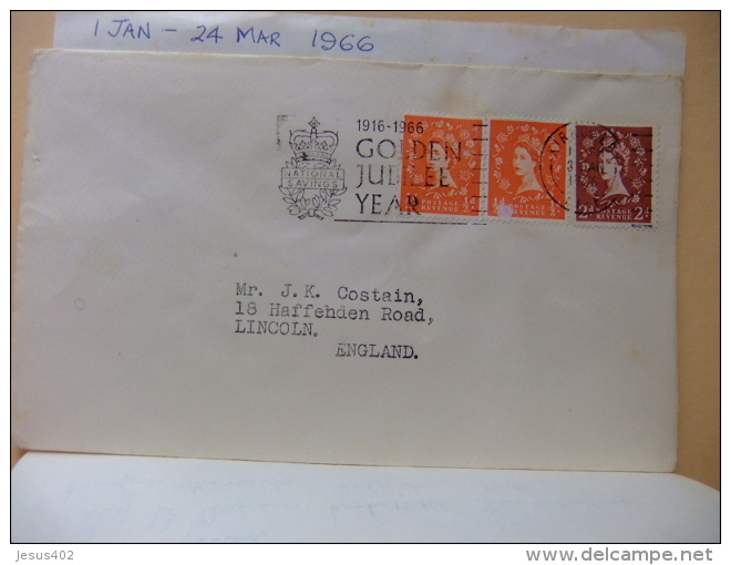 CARTA COVER U.K. FIRST DAY Of Use  - NATIONAL SAVINGS 1916 - 1966 GOLDEN JUBILEE YEAR - - Cartas & Documentos
