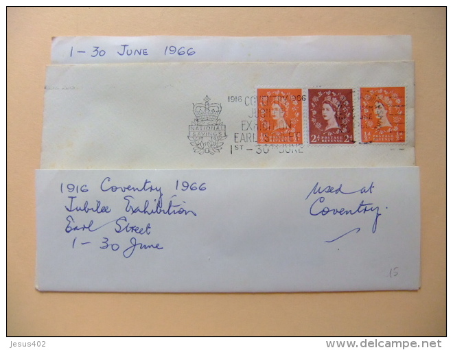 CARTA COVER U.K. FIRST DAY Of Use - NATIONAL SAVINGS 1916 COVENTRY 1966 JUBILEE EXHIBITION EARL STREET - COVENTRY 1/6/66 - Cartas & Documentos