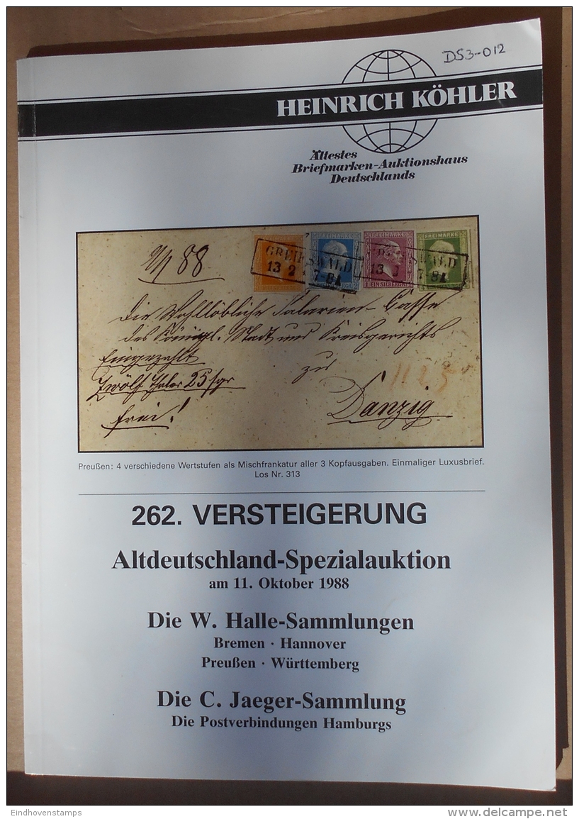 German States &amp; Postal Connexions Of Hamburg Collections, Illustrated Specialized Auktions-Katalog Köhler 1988, 103 - Catalogues For Auction Houses