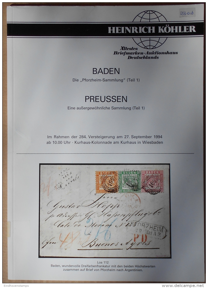 Germany, Baden &amp; Prussia Collections,  2 Illustrated Specialized Auktions-Kataloge Köhler 1994/1995, 72+73 Pages - Catalogues De Maisons De Vente