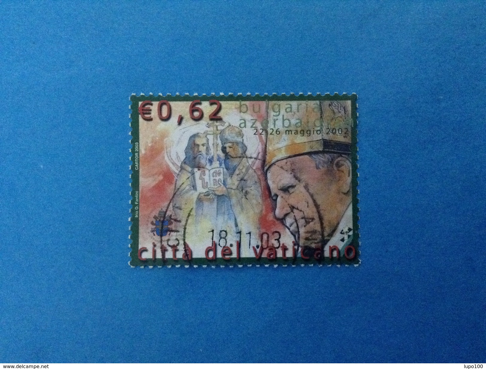 2003 VATICANO FRANCOBOLLO USATO STAMP USED - VIAGGI PAPA GIOVANNI PAOLO II IN BULGARIA E AZERBAIGIAN 0,62 - - Usati