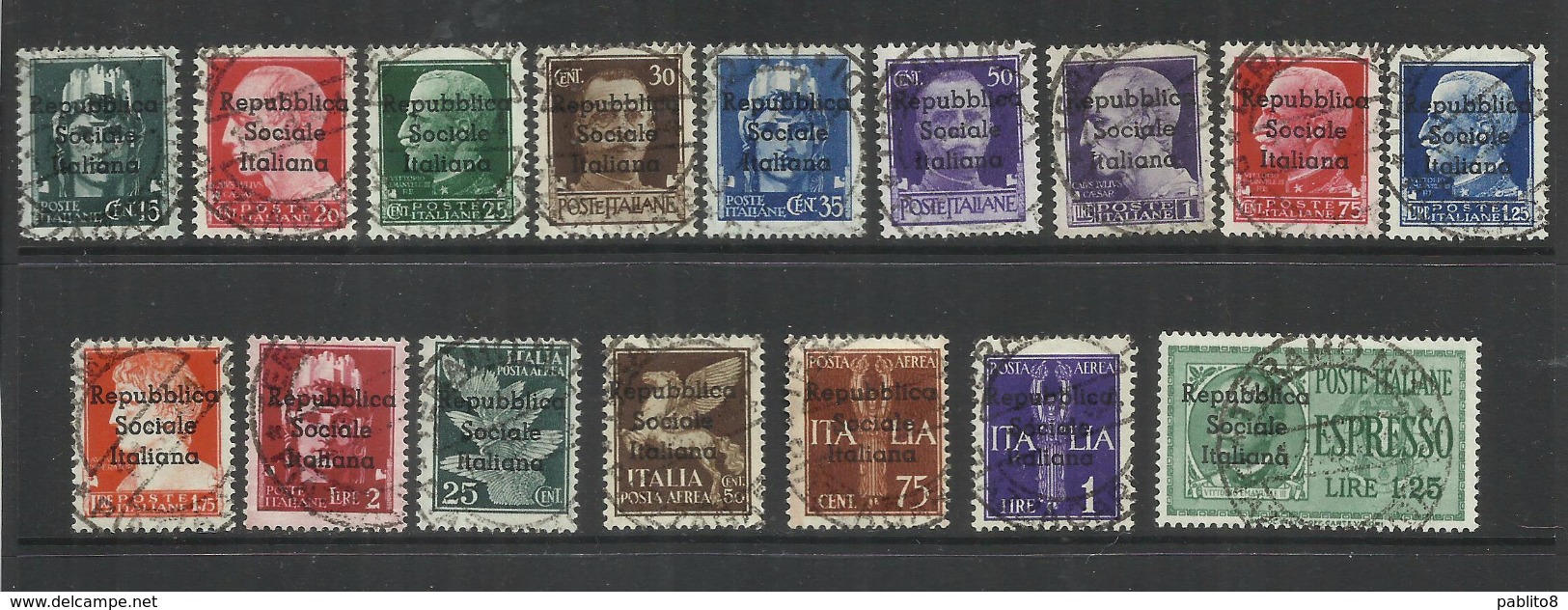 EMISSIONI LOCALI TERAMO 1944 SOPRASTAMPATI D'ITALIA ITALY OVERPRINTED SERIE COMPLETA COMPETE SET USATA USED OBLITERE' - Local And Autonomous Issues