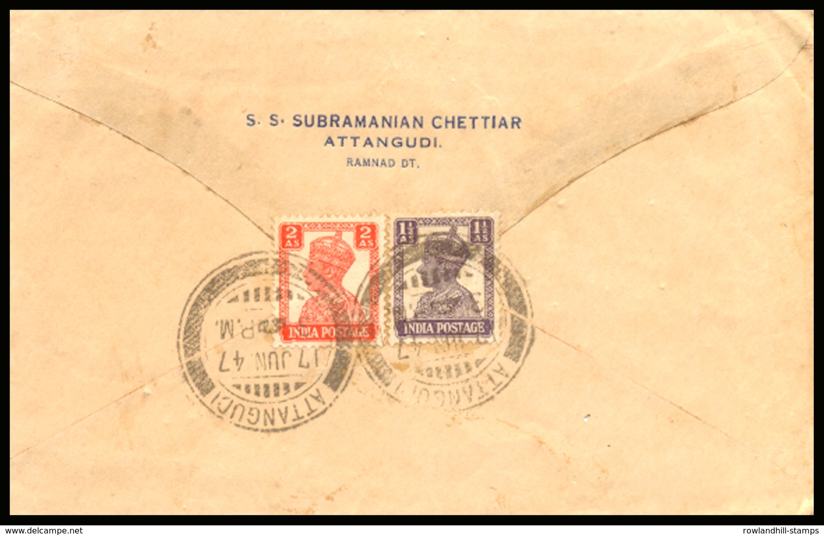 Malaya, Ipoh, 1947, Transmitted Envelope, Sent To Malaya From India, Various Postmark, King George VI, Ramnad. - Other & Unclassified