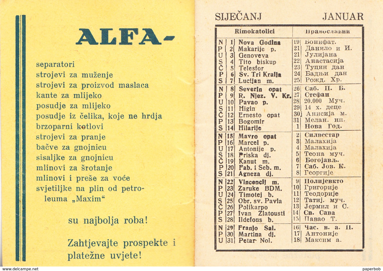 CALENDAR-AGFA,ZAGREB,CROATIA 1933 - Klein Formaat: 1921-40