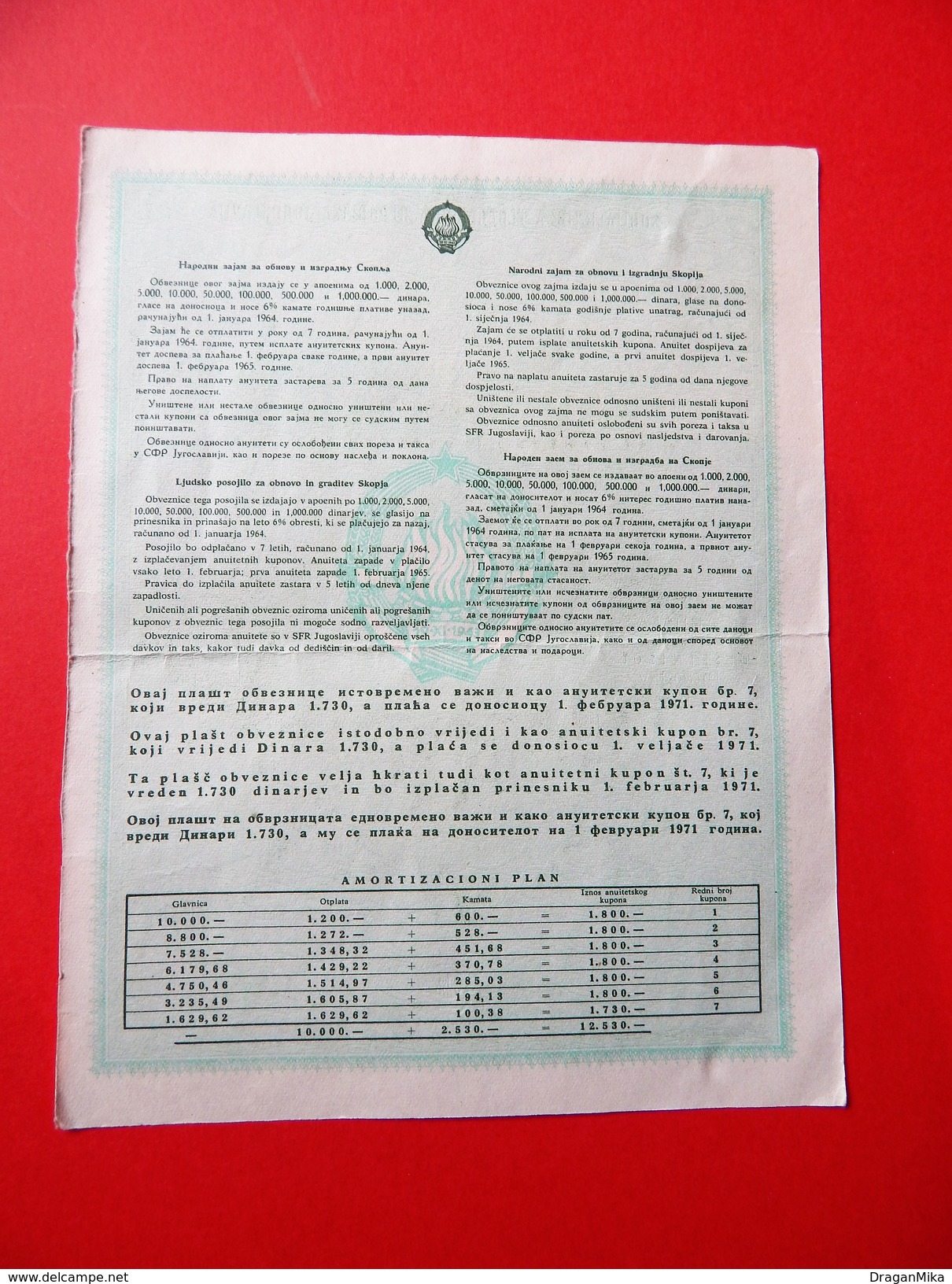 National Loan For Rehabilitation And Construction Of Skopje After The Earthquake, 1963. SFR Yugoslavia - Documents Historiques