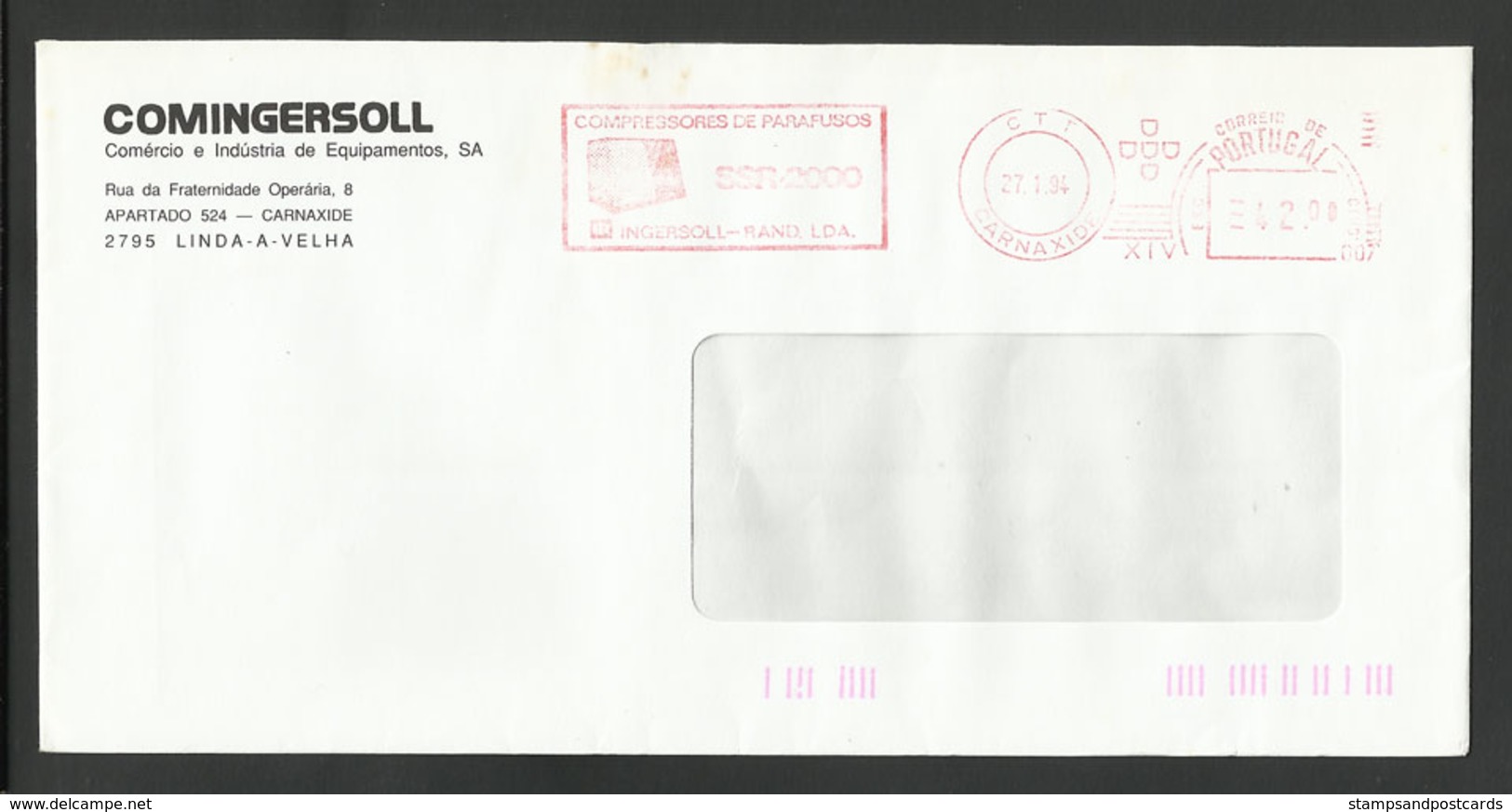 Portugal EMA Cachet Rouge Ingersoll - Rand Compresseurs à Vis 1994 Screw Compressors  Franking Meter - Machines à Affranchir (EMA)