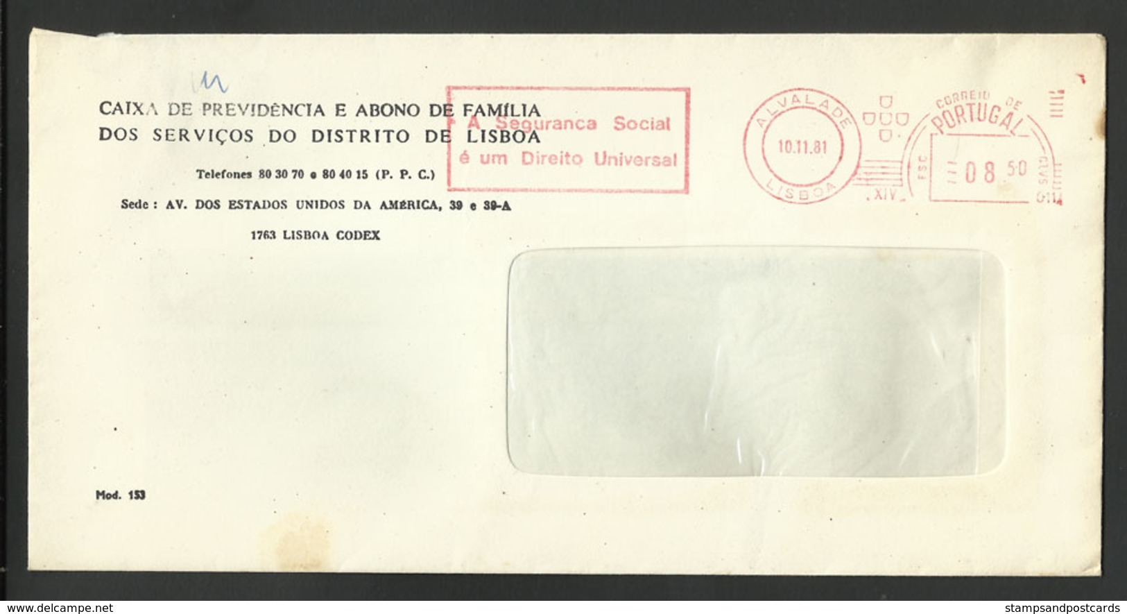 Portugal EMA Cachet Rouge "Sécurité Sociale, Droit Universel" 1981 "Social Security, Universal Right" Franking Meter - Machines à Affranchir (EMA)