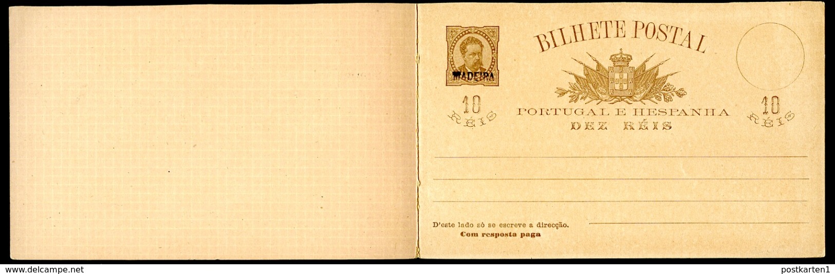 MADEIRA Postal Card With Reply 10+10 Reis Mint 1880 - Madeira