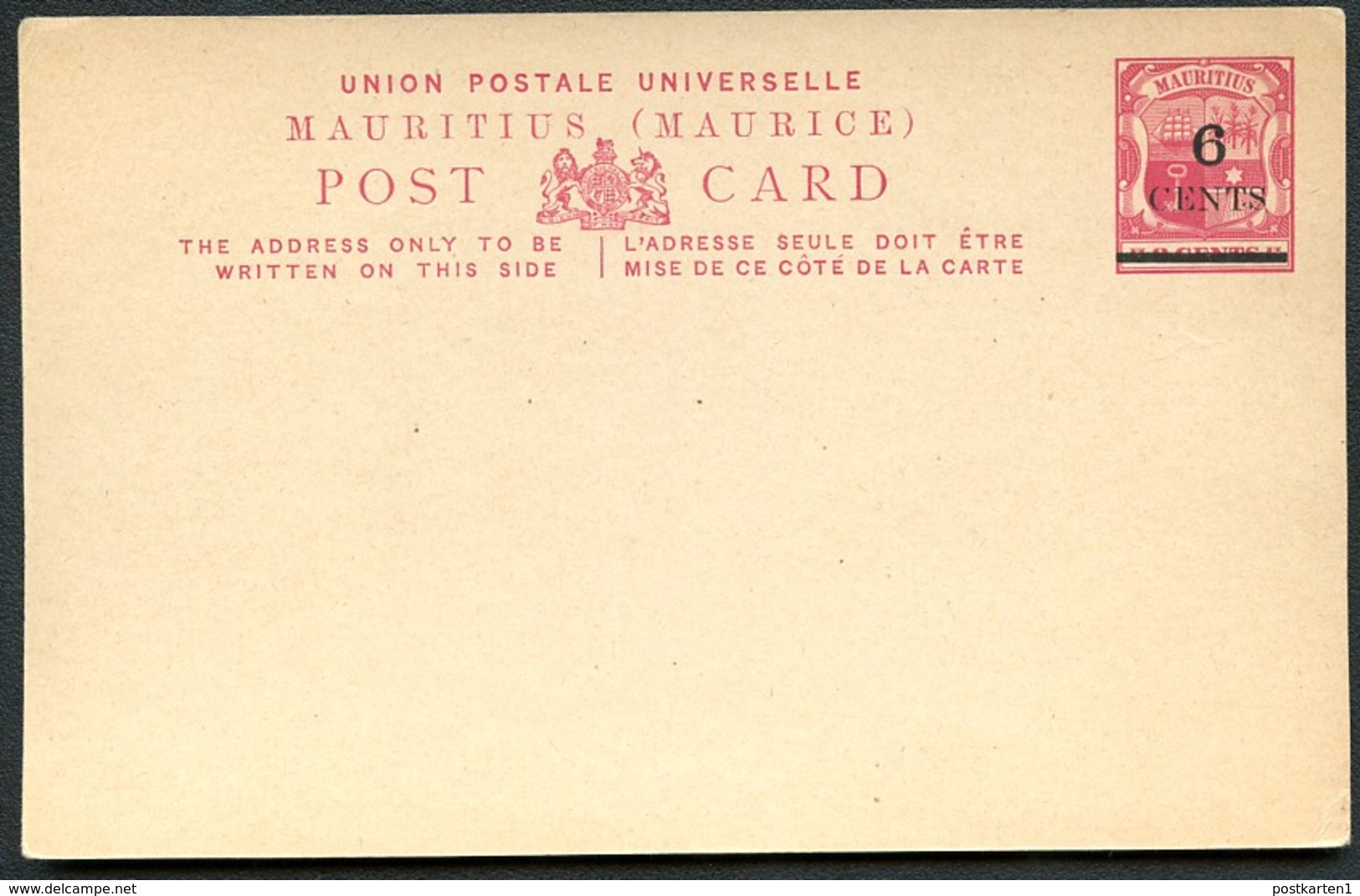 MAURITIUS Overprinted Postal Card #15b Mint 1899 - Maurice (...-1967)
