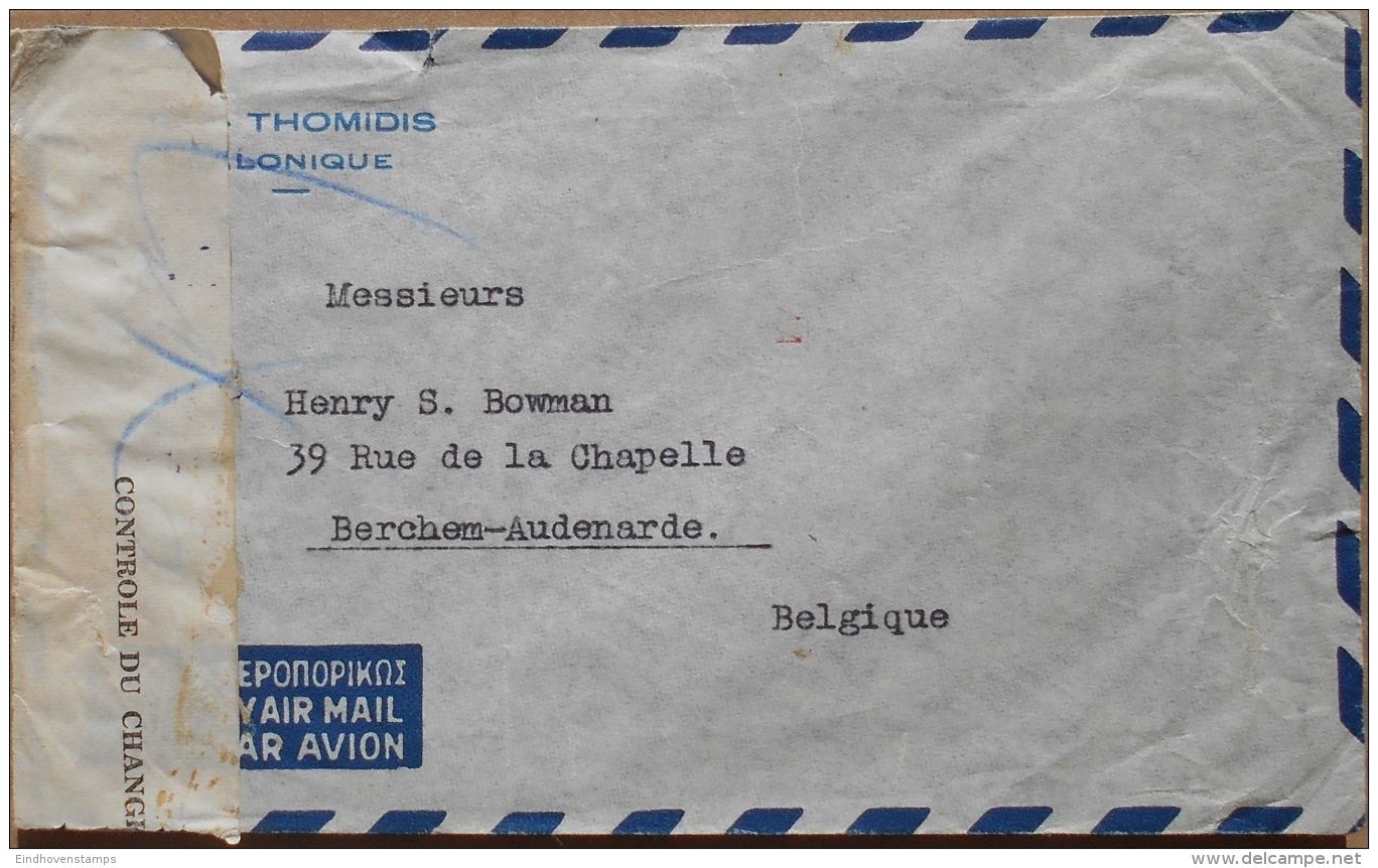 Greece, Athens 13 II 1950 - 1000 Dr Rate (1947-aug 1950) + 300 Dr Airmail Rate On Currency Control Letter To Belgium - Cartas & Documentos