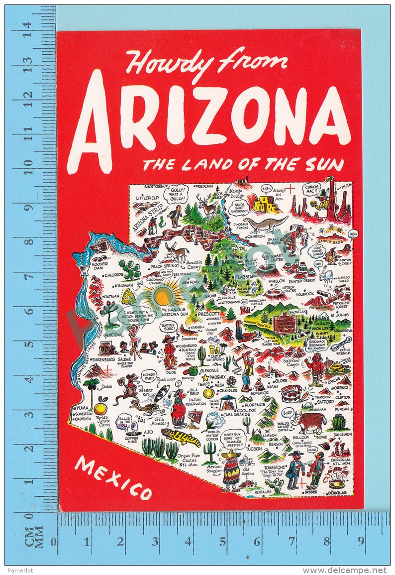 Maps, Cartes Géographiques - Howdy From Arizona The Land Of The Sun, Indicative Map  -  2 Scans - Cartes Géographiques