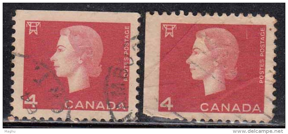 4c X 2 Diff; Position Booklet, Perf., Imperf,  Used, QE Series, Canada - Single Stamps